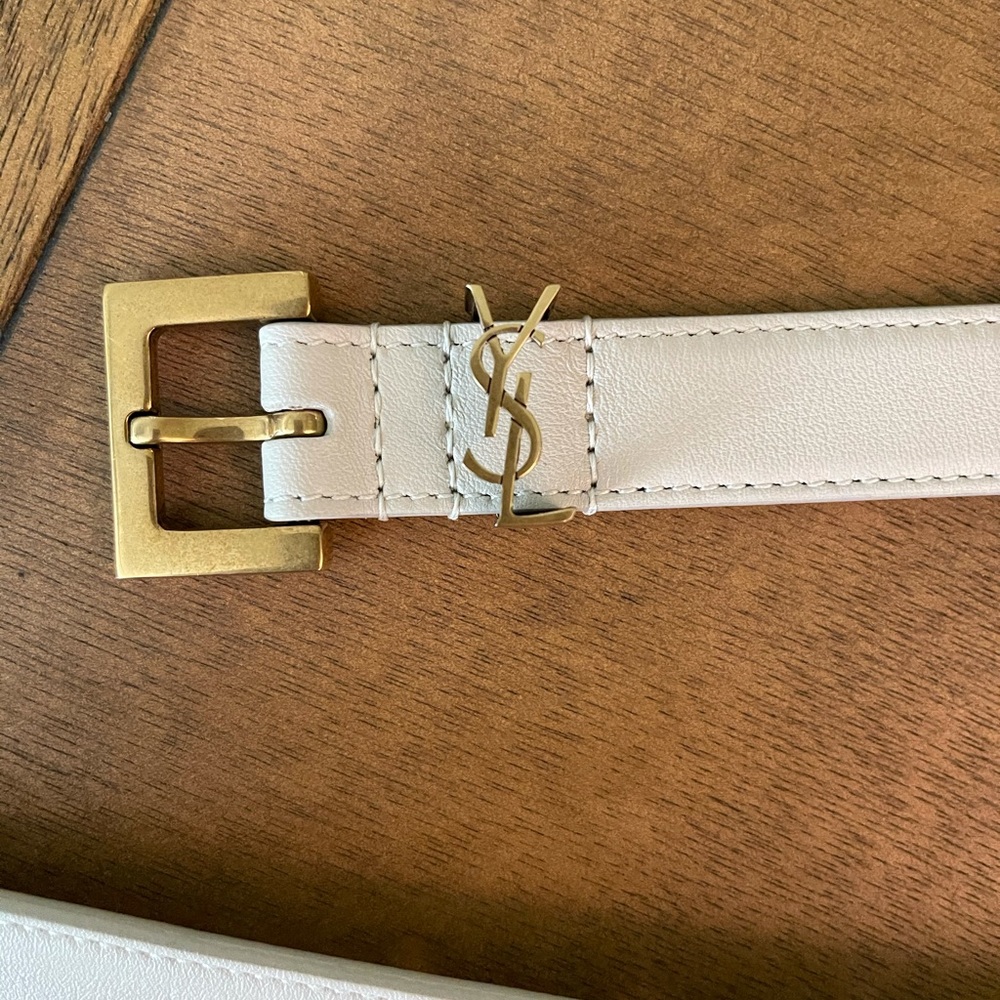 Saint Laurent Monogram Ivory YSL Logo Belt - Picture 9 of 14